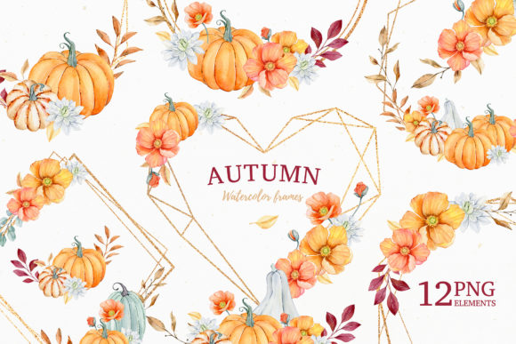 Autumn Watercolor Frames and Bouquets Collection