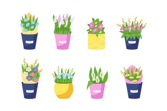 Bouquets in Vases: A Flat Color Vector Asset Collection