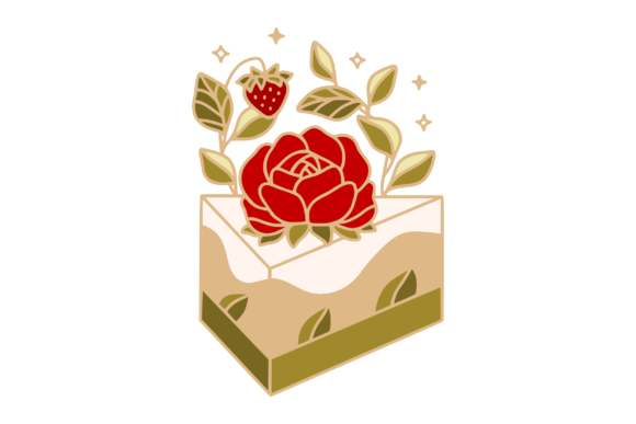 Enchanting Food Art: Strawberry, Matcha & Rose Cake Clipart