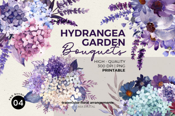 Hydrangea Bouquets Watercolor Cliparts for Digital Design