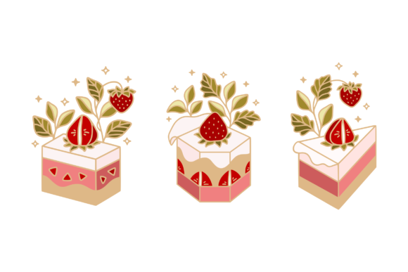 Isometric Strawberry Cake Clip Art Set: A Flexible Design Toolbox