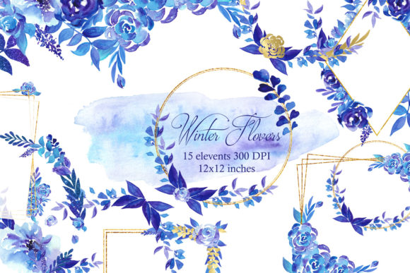 The Art of Elegance: Blue Watercolor Flowers Clipart and Frames for Modern Design